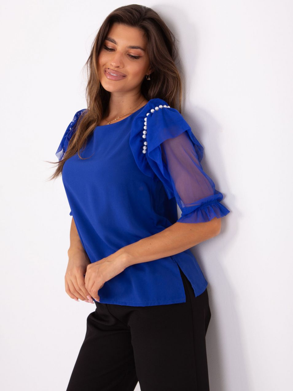 Cobalt Blue Women's Formal Blouse with Application