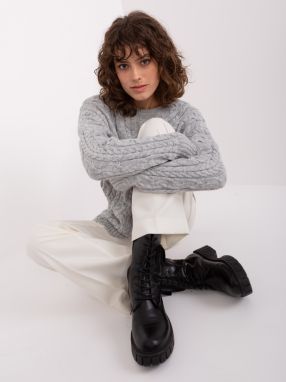 Gray sweater with cables and wool