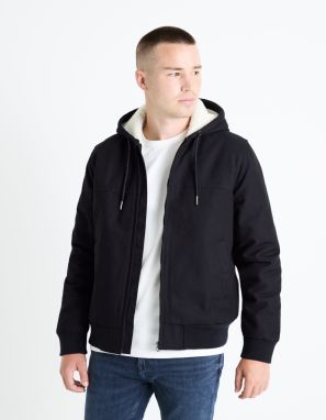Tmavomodrá pánska bunda s umelým kožúškom Celio Fuhoodie