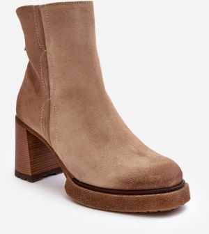 Suede women's high-heeled ankle boots Beige Lemar Remilda