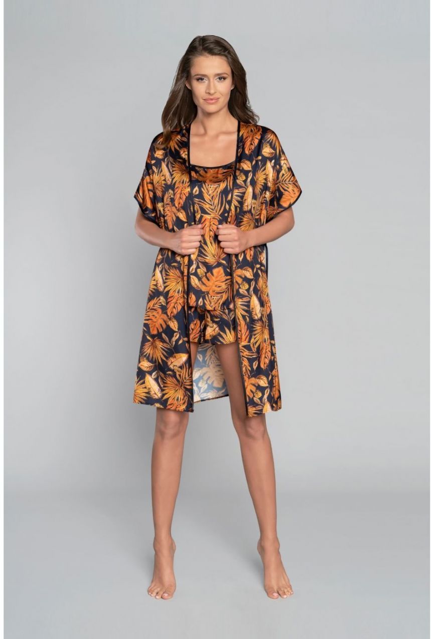 Women's Monstera bathrobe with short sleeves - print