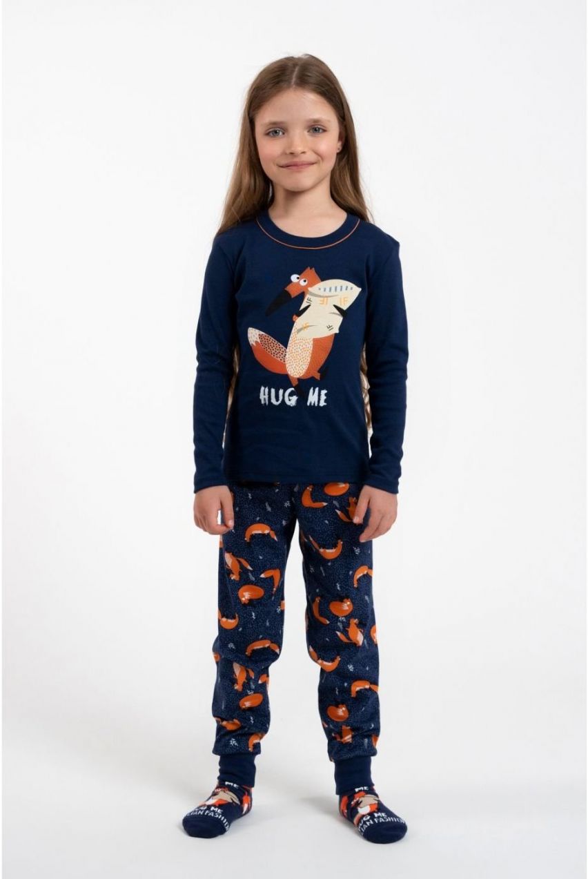 Girl's pyjamas Wasilla, long sleeves, long pants - navy blue/print