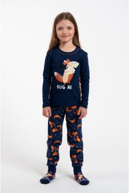 Girl's pyjamas Wasilla, long sleeves, long pants - navy blue/print