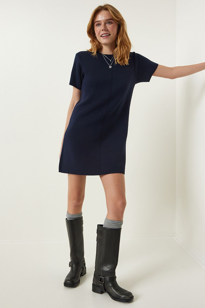 Happiness İstanbul Navy Blue Soft Textured Mini Knitwear Dress