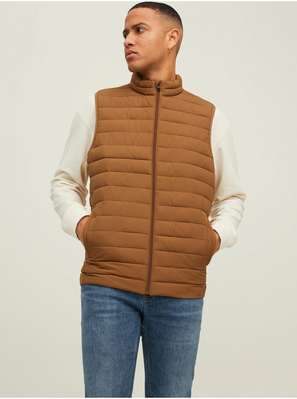 Hnedá pánska prešívaná vesta Jack & Jones Recycle
