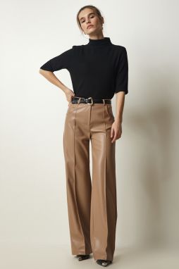 Happiness İstanbul Women's Biscuit Premium Pocket Faux Leather Trousers