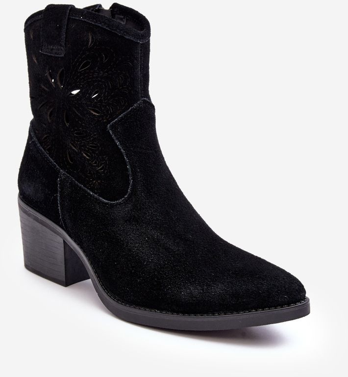 Suede Openwork Cowboy Boots D&A Black