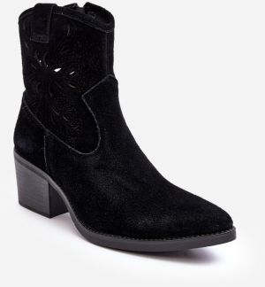 Suede Openwork Cowboy Boots D&A Black