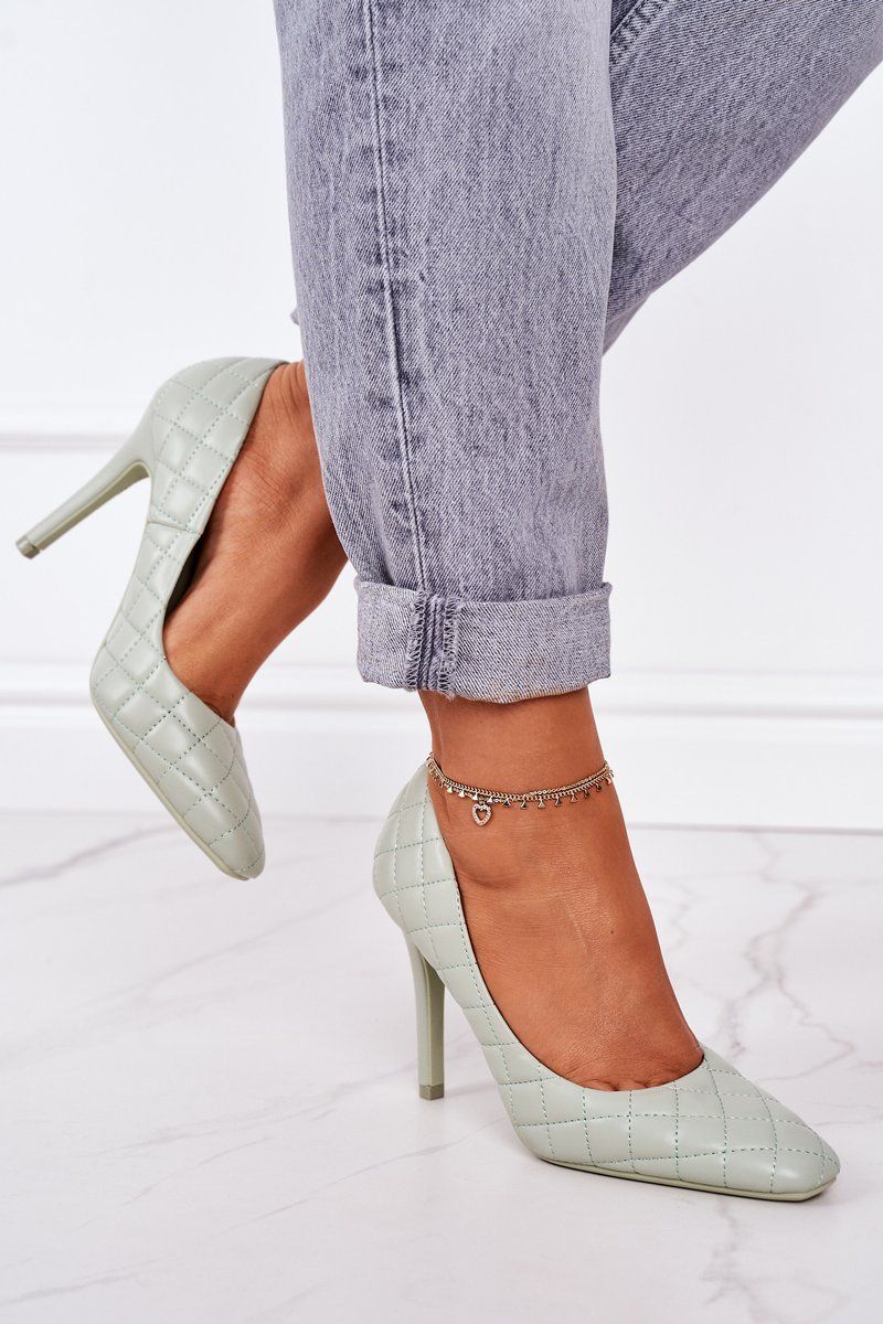Elegant needle-heeled quilted pumps Rosanna green