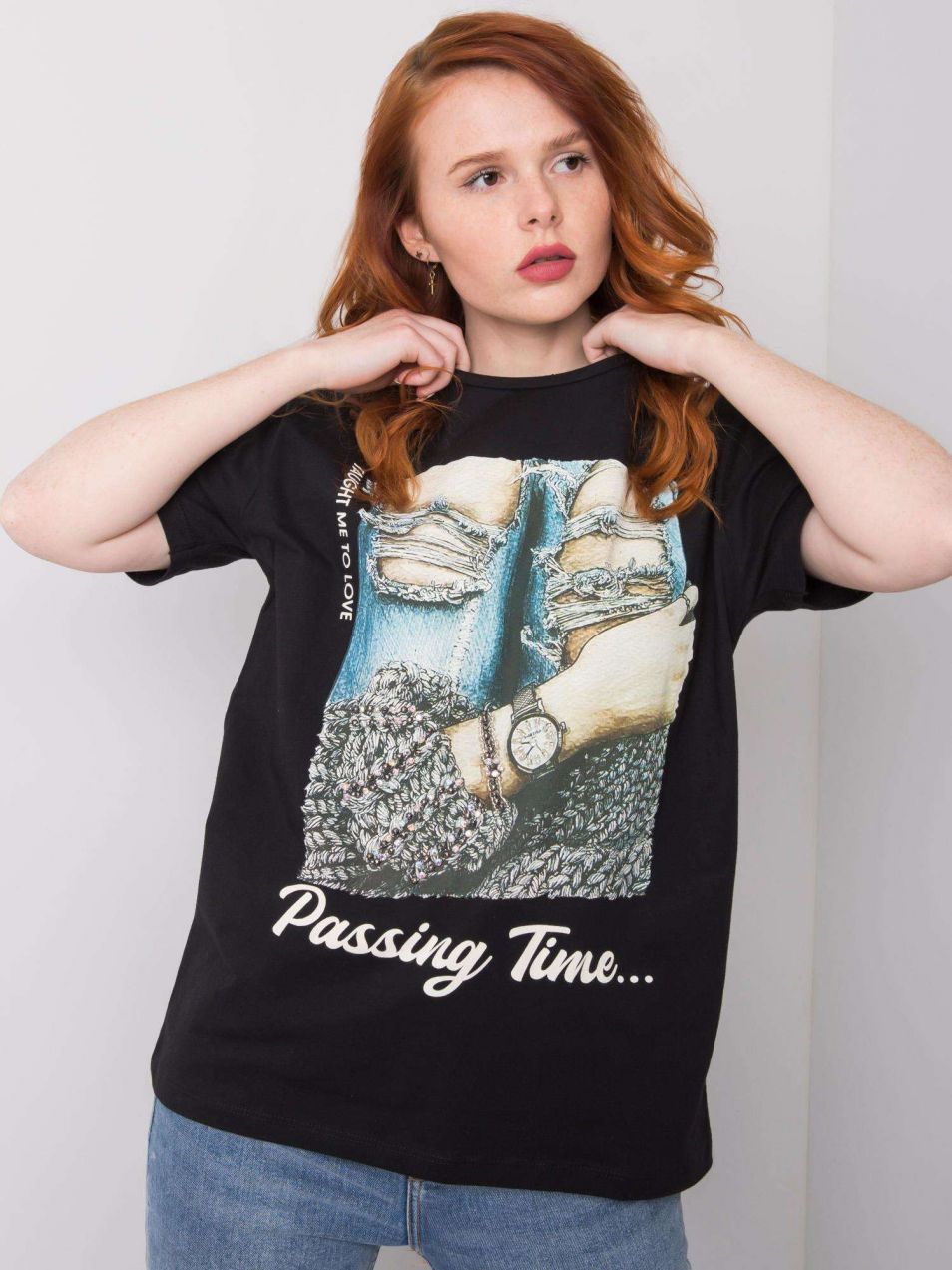 Black T-shirt with jewelry appliqués