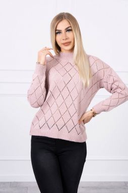 High-neckline sweater with powder pink diamond pattern