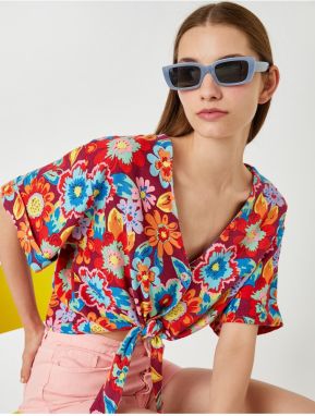 Koton Waistband Floral Linen Blended Shirt