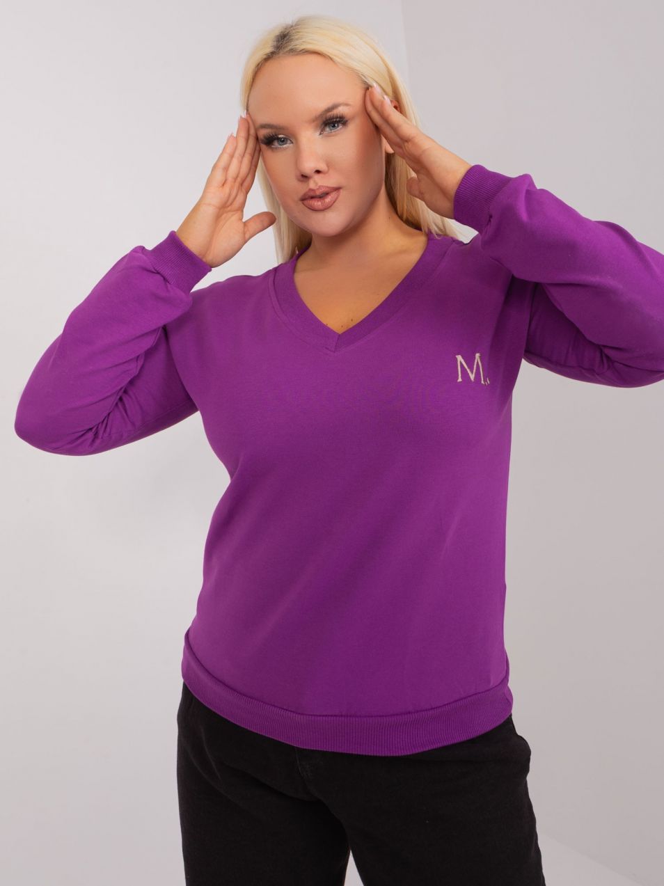Purple plus size neckline blouse