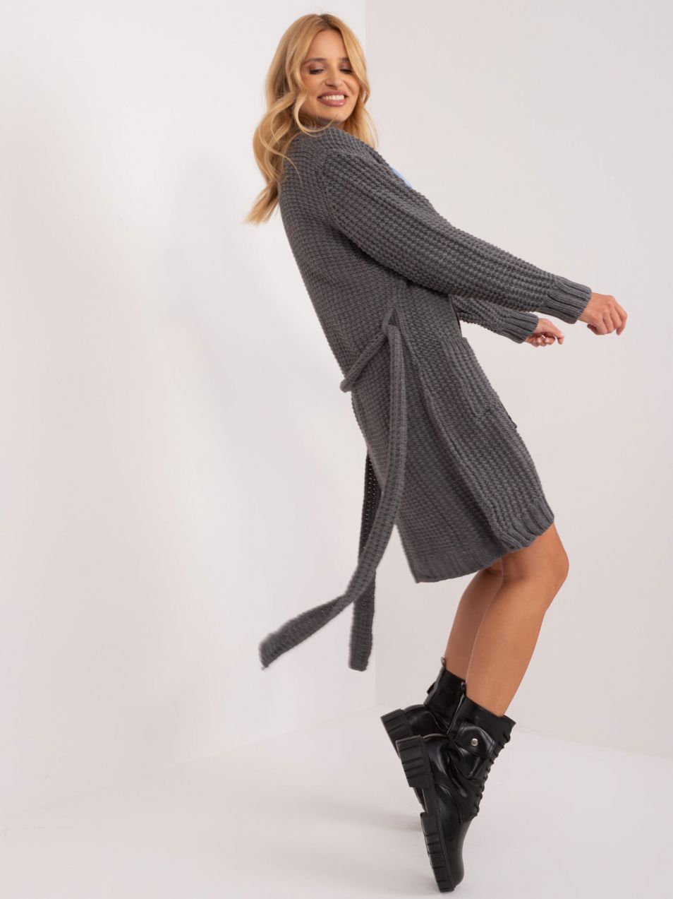 Dark grey women's cardigan with pockets