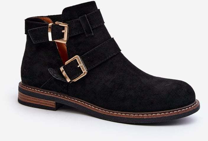 Women's flat boots with straps Melviana black