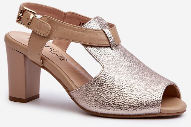 Women's high-heeled sandals made of eco leather, gold Queenmarie