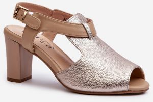 Women's high-heeled sandals made of eco leather, gold Queenmarie