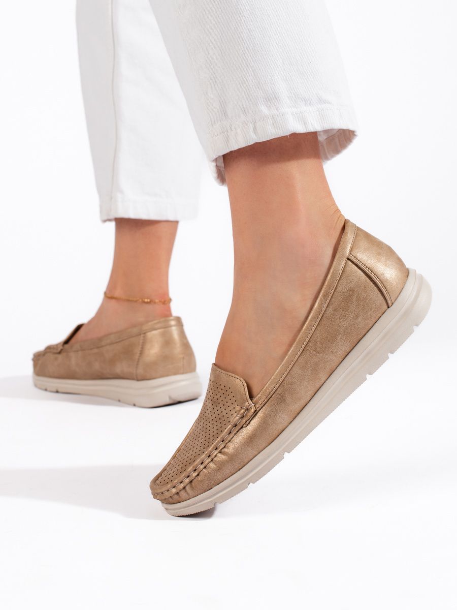 Shelvt Women's Gold Loafers