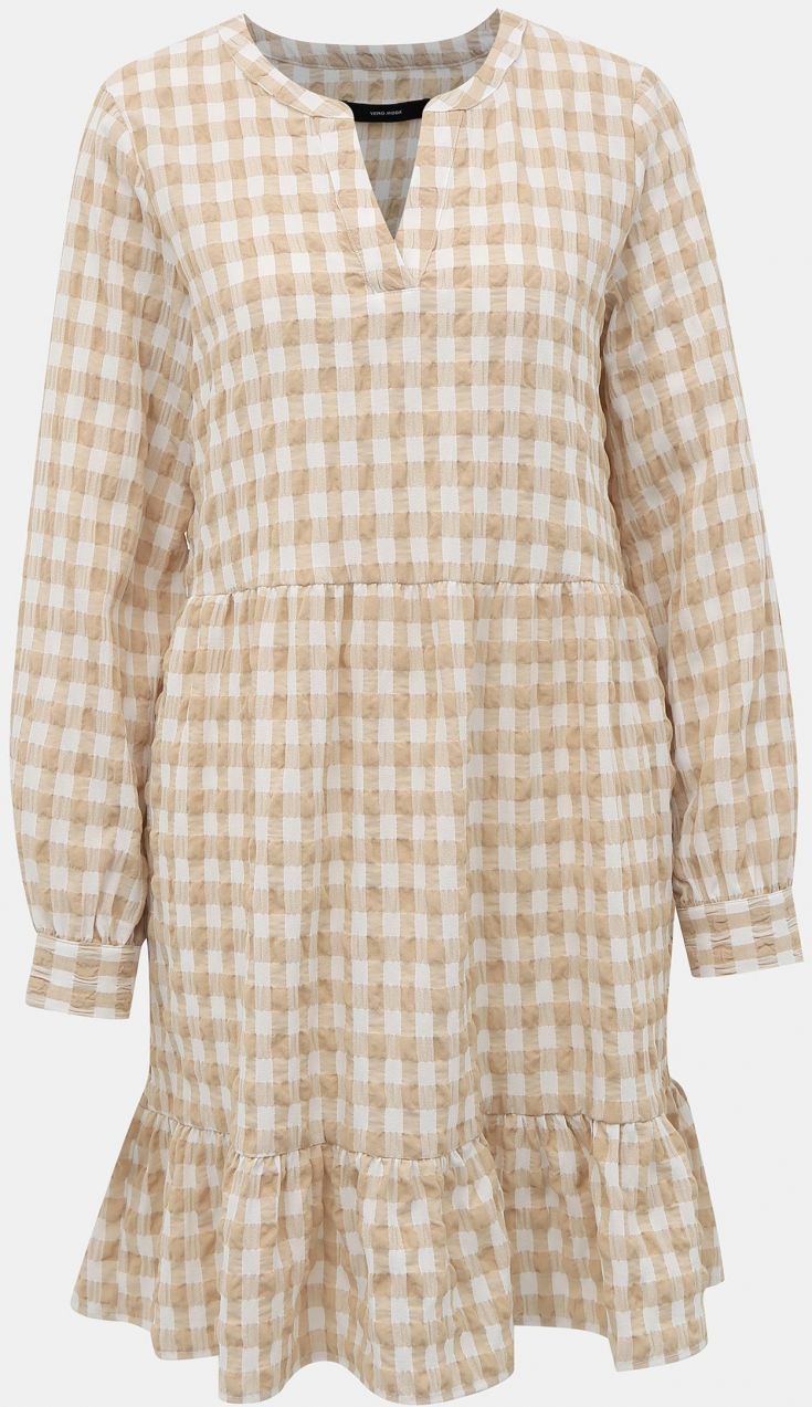 Bielo-béžové kockované šaty VERO MODA Kimi