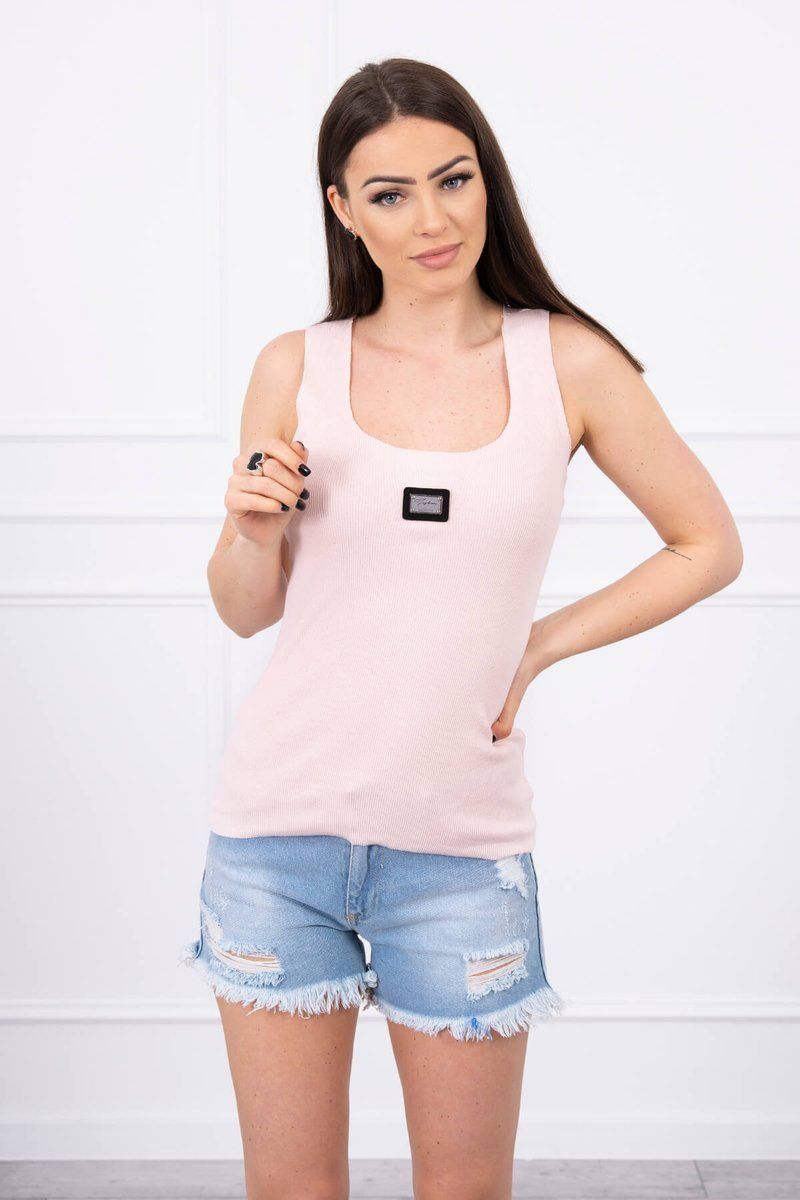 Striped blouse with metal plate powder pink