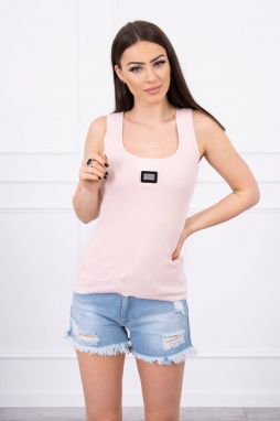 Striped blouse with metal plate powder pink