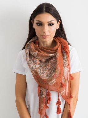 Light brown scarf with tassels and print