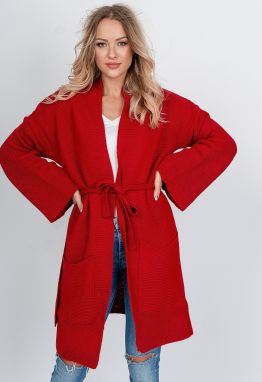 Long women's sweater with pockets - red,