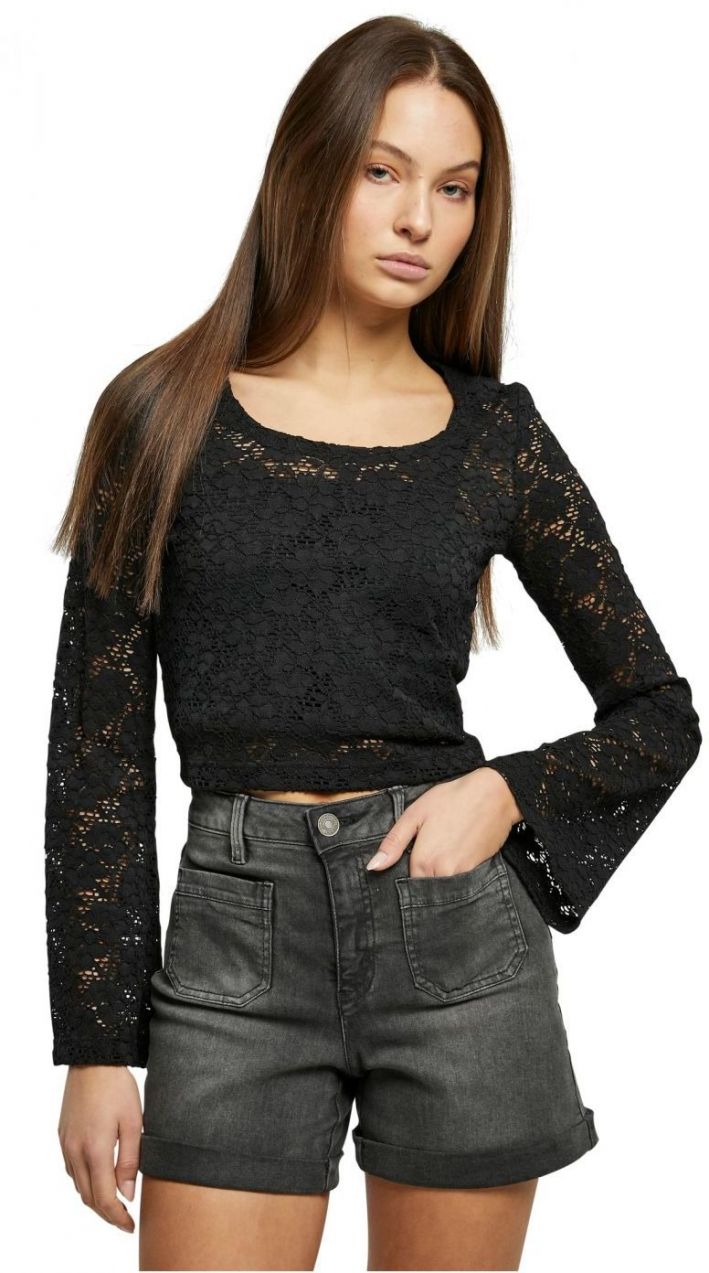 Women's Cropped Lace Longsleeve Black