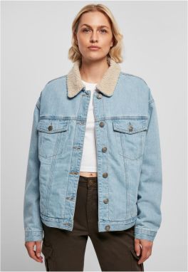 Women's Oversized Denim Jacket Sherpa Clear Blue Bleached