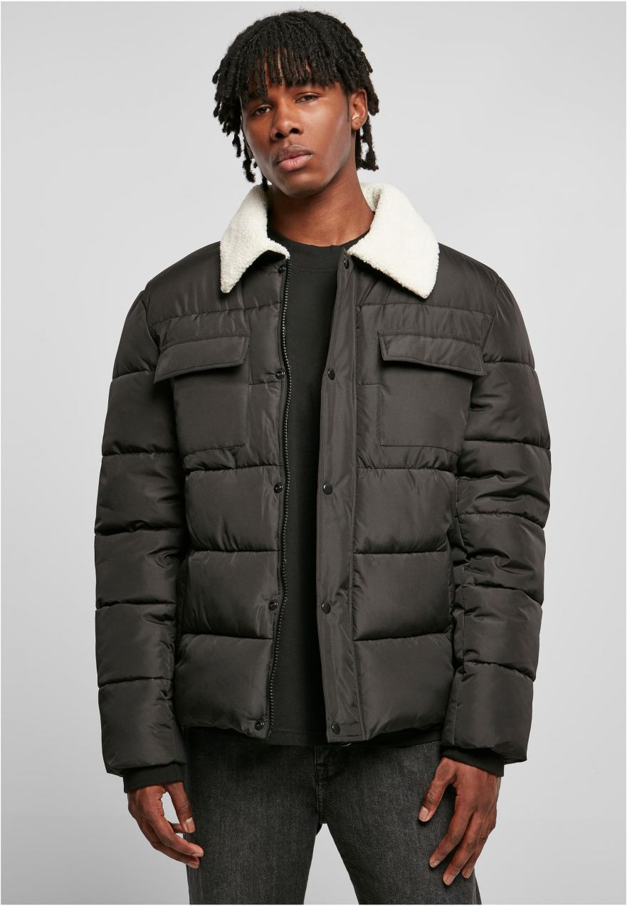 Sherpa Collar Padded Shirt Jacket Black