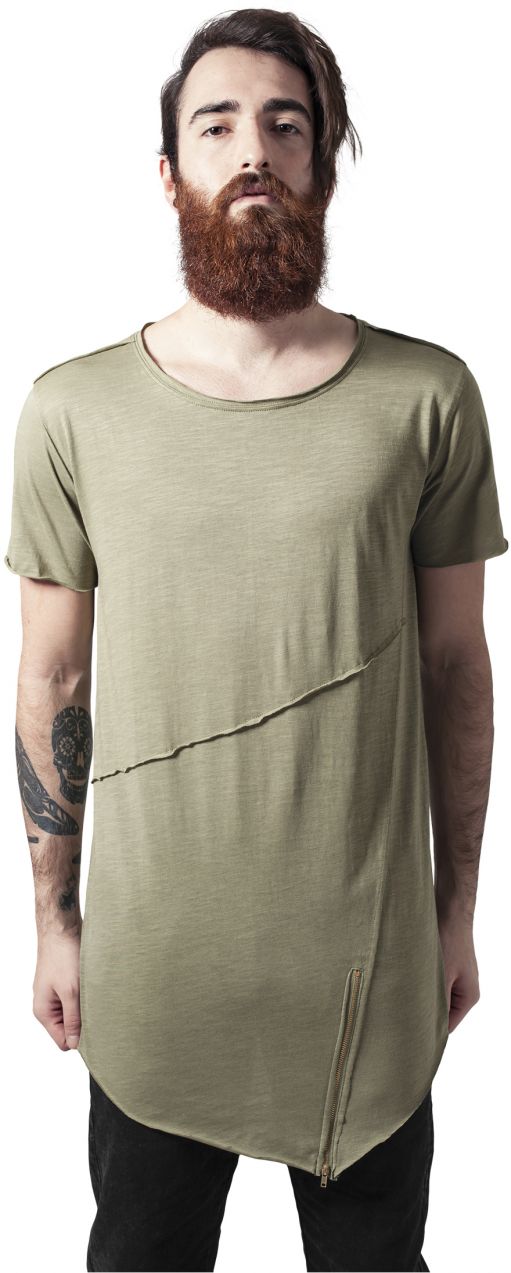 Bright olive T-shirt with a long front zipper with an open brim