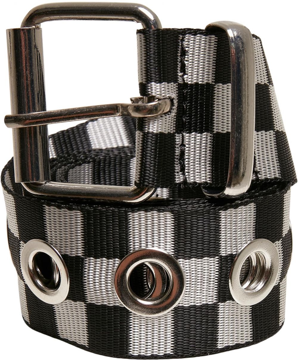 Plaid belt with eyelets black/white