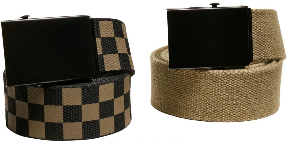 Check And Solid Canvas Belt 2-Pack olive/black