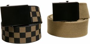 Check And Solid Canvas Belt 2-Pack olive/black