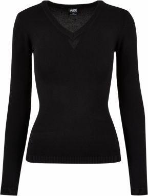Women's knitted sweater with a V-neck in black