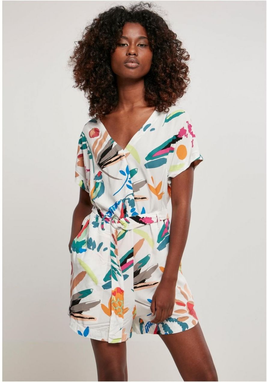 Women's jumpsuit with a short viscose strap in white sandy fruit colour