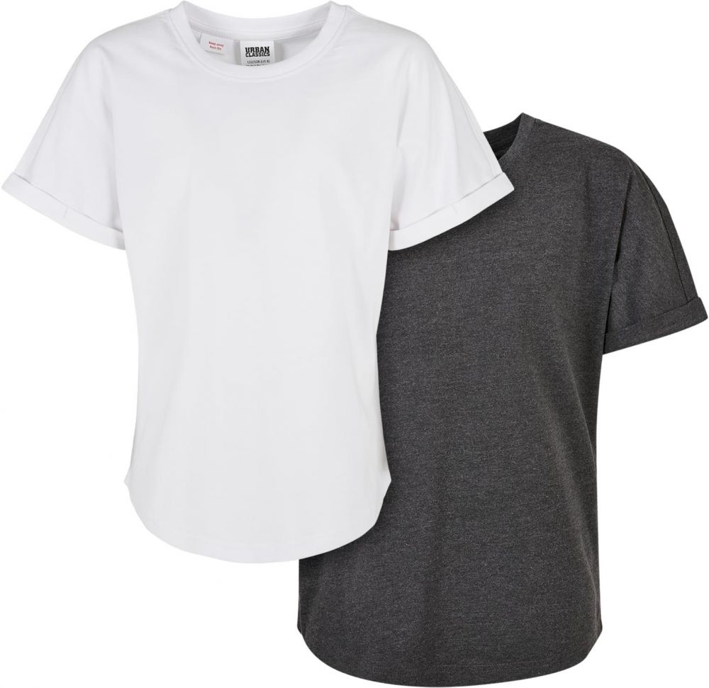 Boys Long Shaped Turnup Tee 2-Pack Charcoal+White