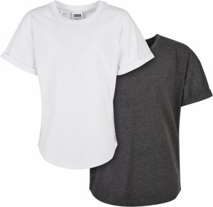 Boys Long Shaped Turnup Tee 2-Pack Charcoal+White