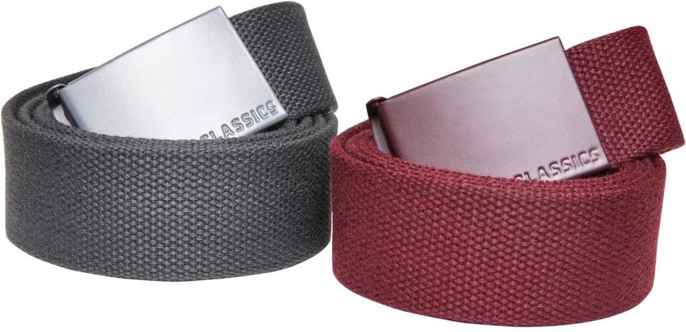 Colorful Canvas Belt with Buckle 2-Pack Bordeaux/Charcoal