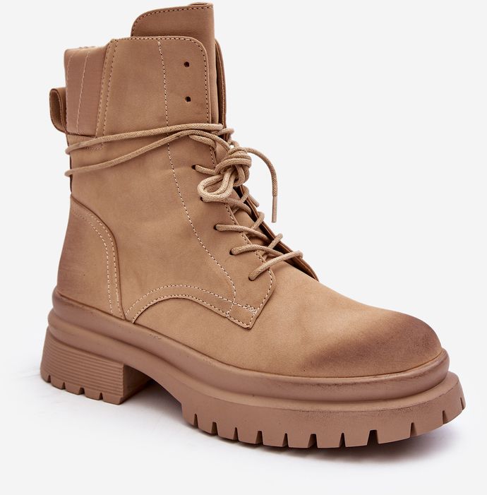 Women's Trapper ankle boots with thick soles, beige Narelona