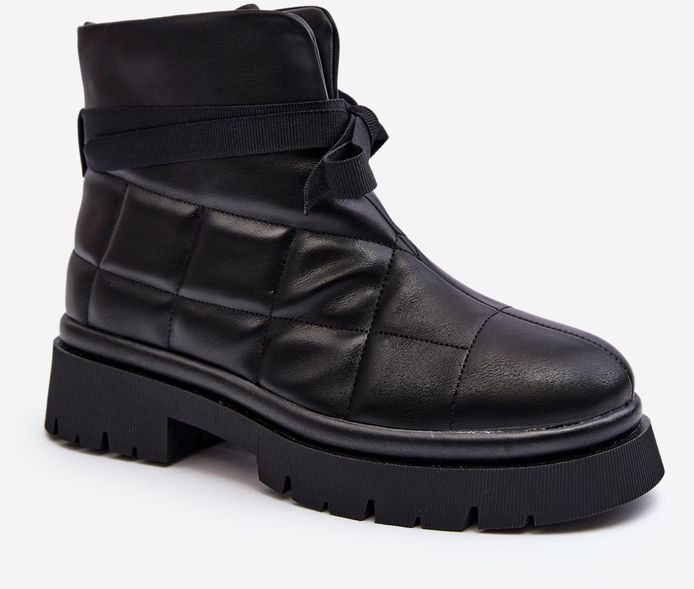 Women's ankle boots with stitching and lacing black Bizzanti