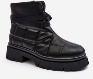 Women's ankle boots with stitching and lacing black Bizzanti