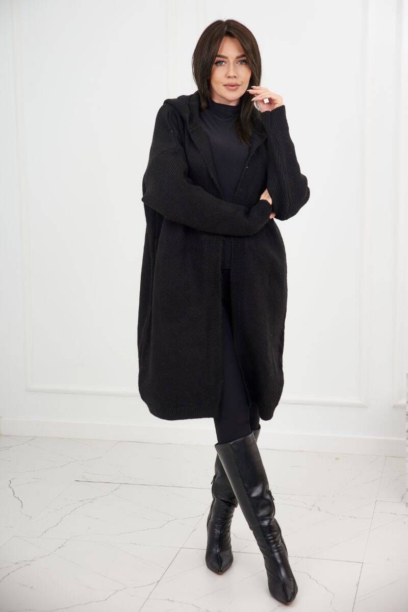 Cardigan sweater with hood, black