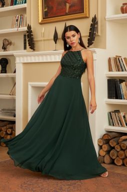 Dlhé večerné šaty Carmen Emerald s flitrami