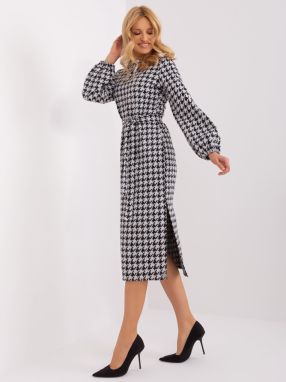 White and black knitted midi dress from houndstooth