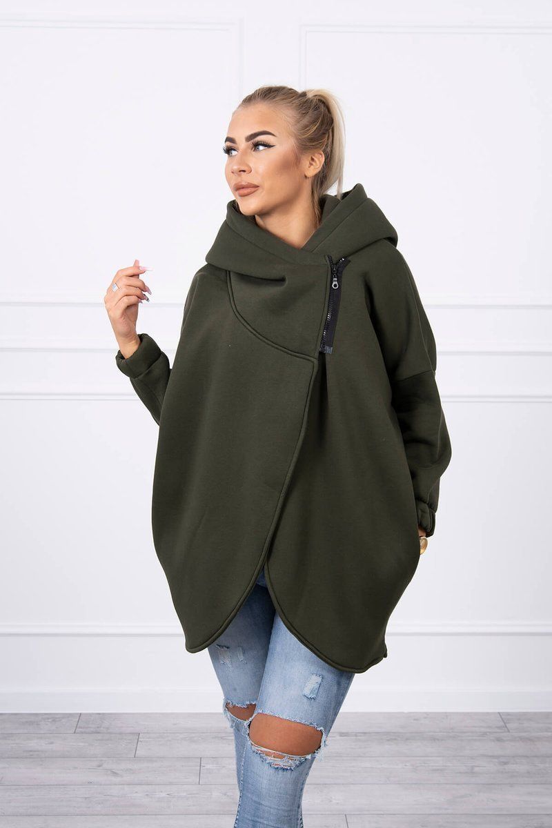Sweatshirt with short zipper in khaki color