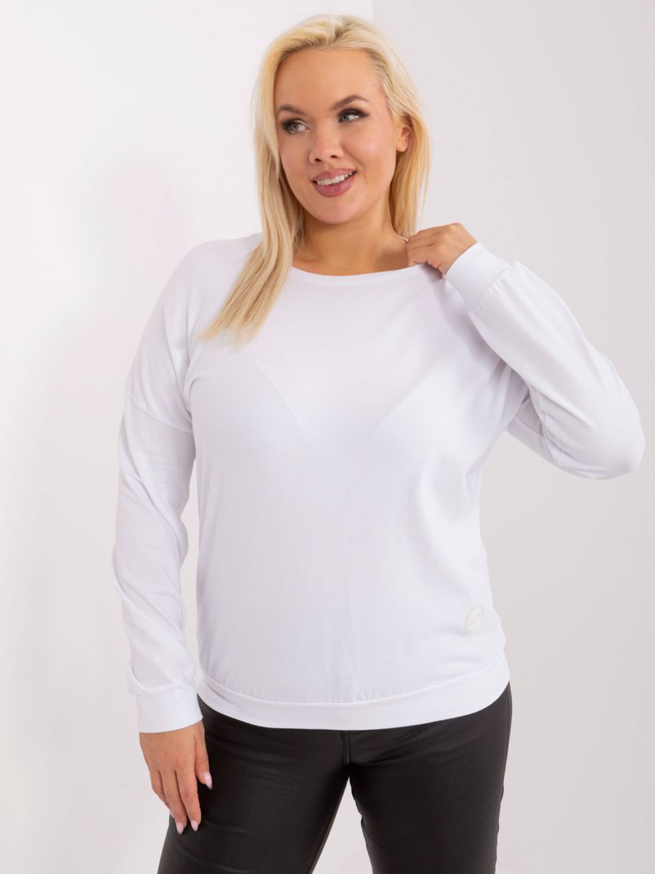 White blouse with a round neckline size plus