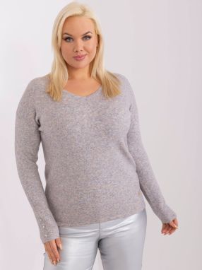 Gray melange sweater with a neckline