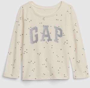 Krémové dievčenské vzorované tričko s logom GAP