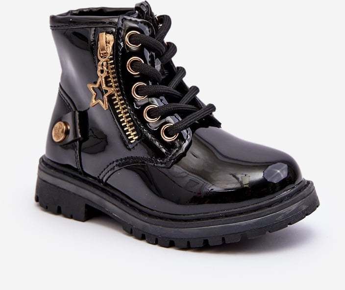 Girls' patent leather boots with zipper, insulated black Felori